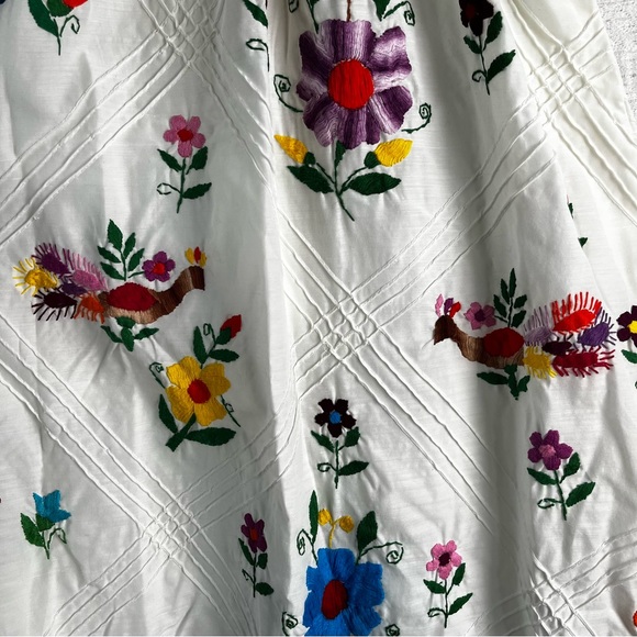 Vintage 70s Mexican Pintuck Halter Handmade Embroidered Floral Fiesta Maxi Dress - Picture 5 of 16